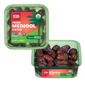 Natural Delights Organic Medjool Dates – Large & Plump USDA Certified , Non-GMO Verified, Good Source of Fiber, Naturally Sweet Fruit Snack, Perfect for On-the-Go - Whole Medjool Dates Organic, 1 lb oz Container