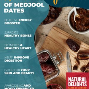 Natural Delights Organic Medjool Dates – Large & Plump USDA Certified , Non-GMO Verified, Good Source of Fiber, Naturally Sweet Fruit Snack, Perfect for On-the-Go - Whole Medjool Dates Organic, 1 lb oz Container