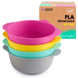 get fresh plant-based pla kids bowls set – 4-pack melamine free plant based snack bowls for kids and toddlers – small biodegradable plant-based childrens dinnerware bowls – reusable pla kids dishes