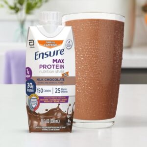 Ensure Max High Protein Nutrition Shake Milk with 30g of Protein 1g of Sugar , Chocolate w/ Caffeine, 11 Fl Oz (Pack of 12)