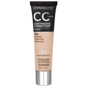 dermablend continuous correctionâ„¢ tone-evening cc cream foundation spf 50+, full coverage foundation makeup & color corrector, non-comedogenic , 1 fl oz (pack of 1)
