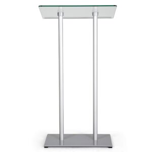m&t displays tempered clear glass conference podium stand silver aluminum body and base 43.9 inch height floor standing lectern pulpit desk for classroom church
