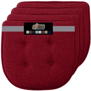 gorilla grip tufted memory foam chair cushions, set of 4 comfortable pads for dining room, slip resistant backing, washable kitchen table, office chairs, computer desk seat pad cushion, 16x17 wine