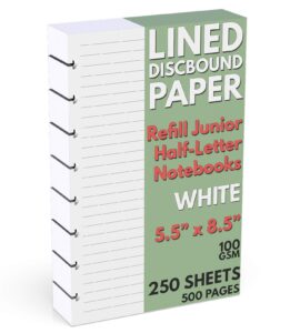 discbound half-letter size lined paper refill, 250 sheets (500 pages), 5.5 in. x 8.5 in., 100 gsm, junior size 8 disc notebooks