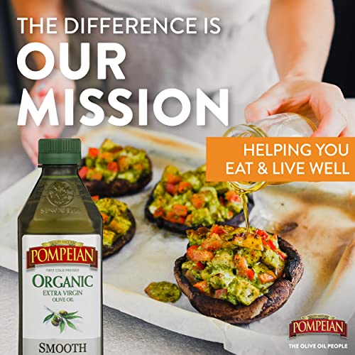 Pompeian USDA Organic Smooth Extra Virgin Olive Oil, First Cold Pressed, Smooth, Delicate Flavor, Perfect for Sautéing & Stir-Frying, 16 FL. OZ.