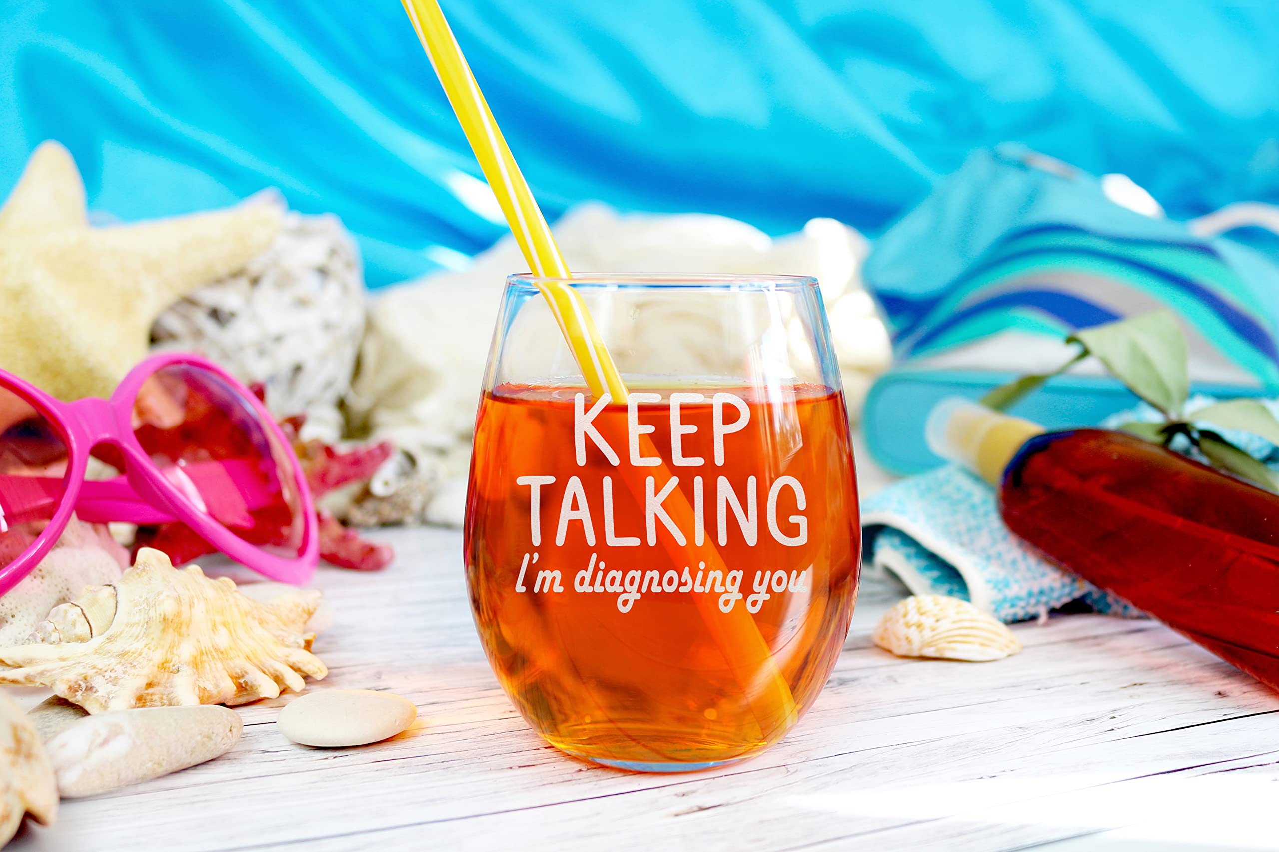 NeeNoNex Keep Talking I'm Diagnosing You Stemless Wine Glass - Sarcastic Gift for Therapist Psychiatrist Nurse Doctor Counselor