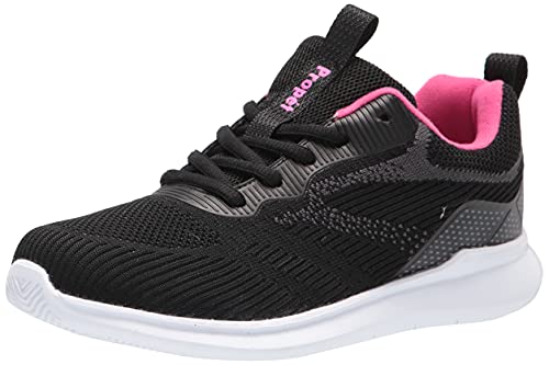 Propét Women's TravelBound Pixel Sneaker, Black/Pink, 10