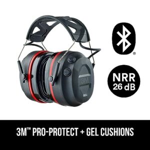 3M Pro-Protect + Gel Cushions Electronic Hearing Protector with Bluetooth Wireless Technology, NRR 26 dB, Black, Medium