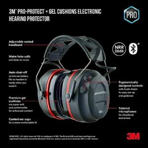 3M Pro-Protect + Gel Cushions Electronic Hearing Protector with Bluetooth Wireless Technology, NRR 26 dB, Black, Medium