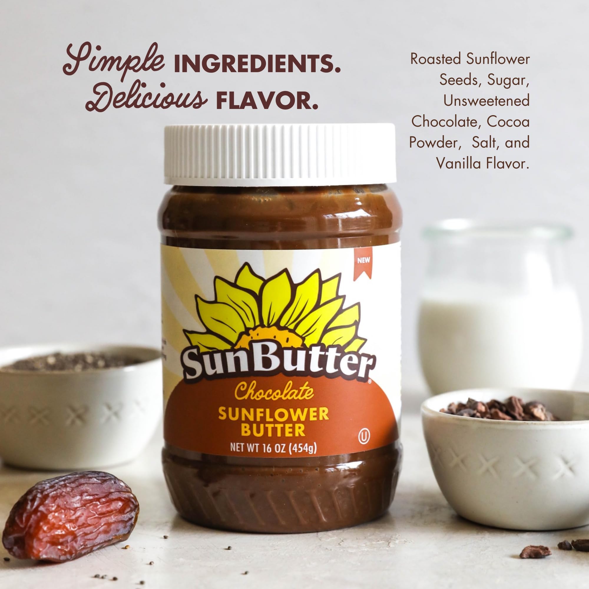 SunButter® Chocolate Sunflower Seed Butter (1 Jar | 16 oz) - Healthy, Low-Sugar, Protein-Packed Spread for Breakfast, Desserts, Snacks & More