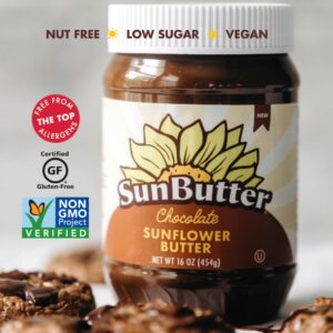 SunButter® Chocolate Sunflower Seed Butter (1 Jar | 16 oz) - Healthy, Low-Sugar, Protein-Packed Spread for Breakfast, Desserts, Snacks & More