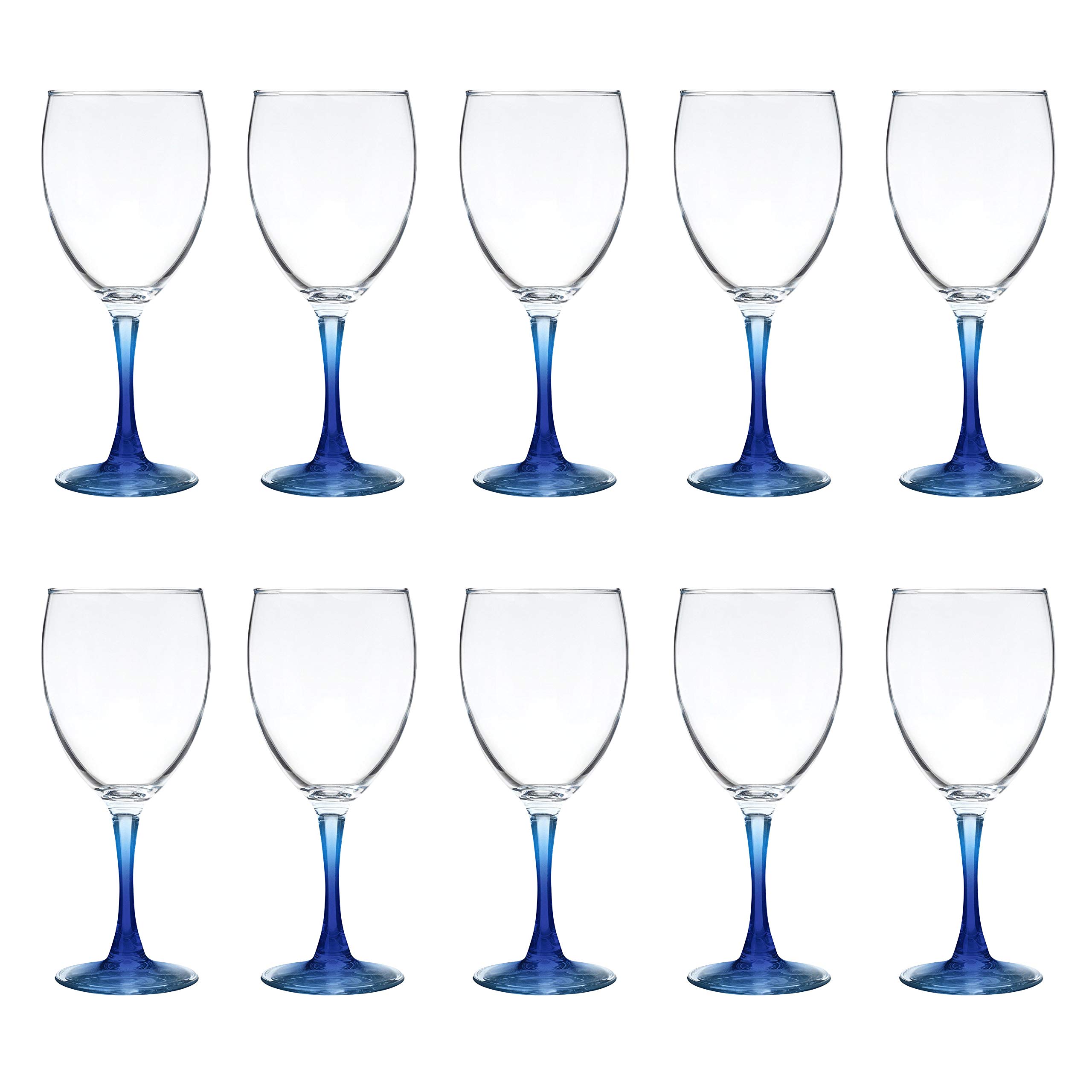 DISCOUNT PROMOS Nuance Wine Glasses by ARC 10.5 oz. Set of 10, Bulk Pack - Restaurant Glassware, Perfect for Red Wine, White Wine, Cocktails - Blue