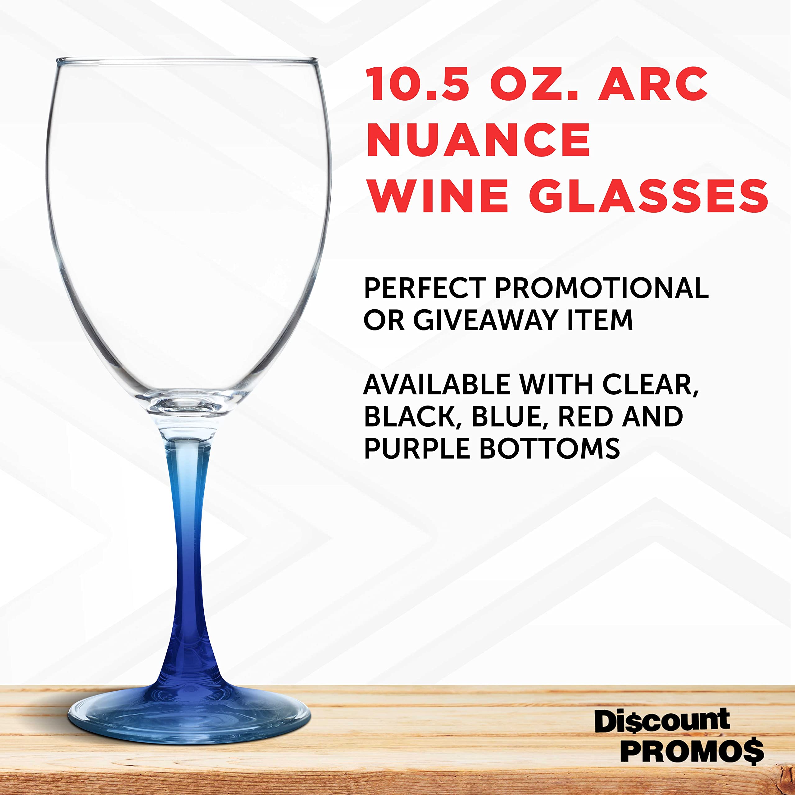 DISCOUNT PROMOS Nuance Wine Glasses by ARC 10.5 oz. Set of 10, Bulk Pack - Restaurant Glassware, Perfect for Red Wine, White Wine, Cocktails - Blue