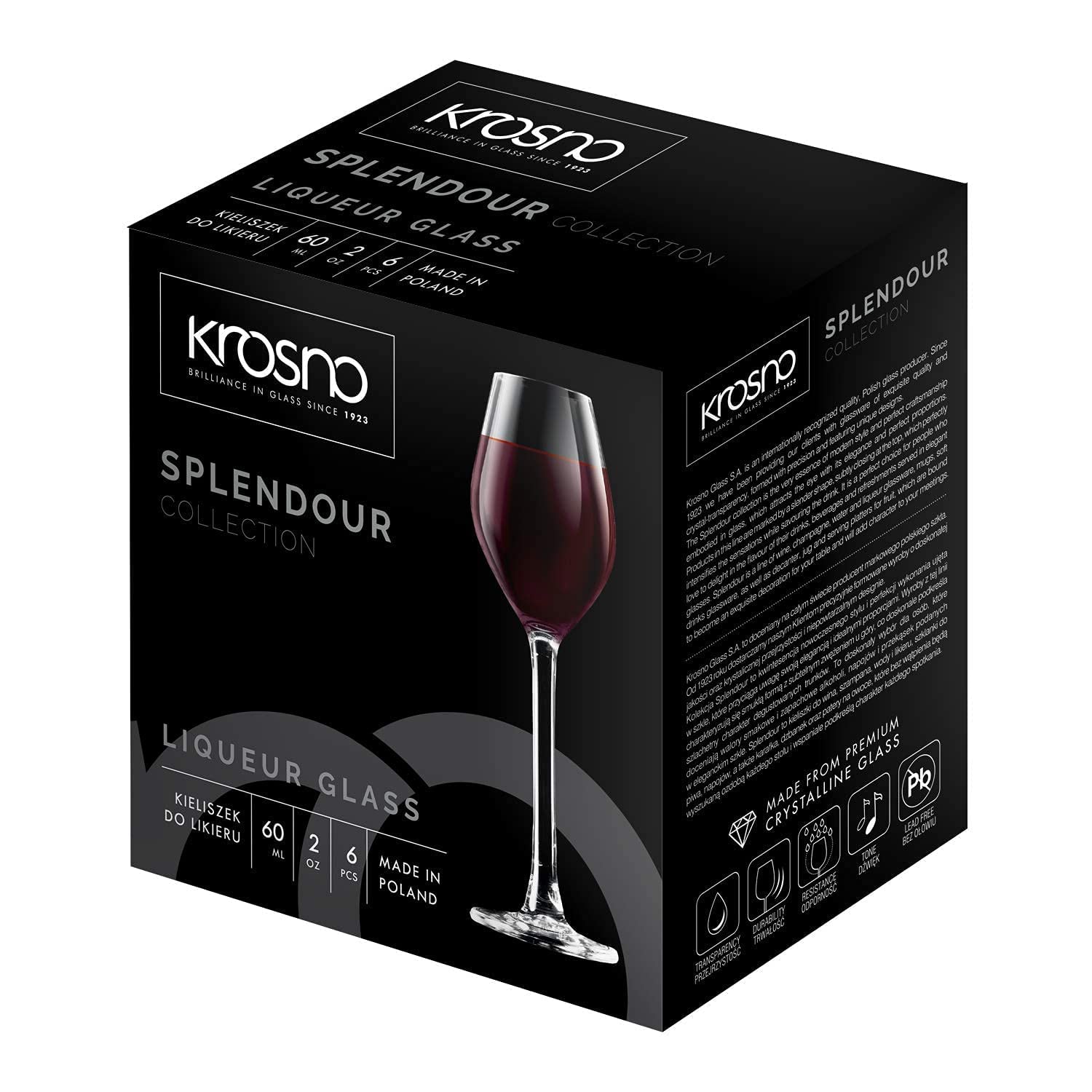 Krosno Liquor Glasses | Set of 6 | 2.03 oz | Splendour Collection | Ideal for Home, Restaurant, Events & Parties | Dishwasher Safe | Gift Idea | Made in Europe