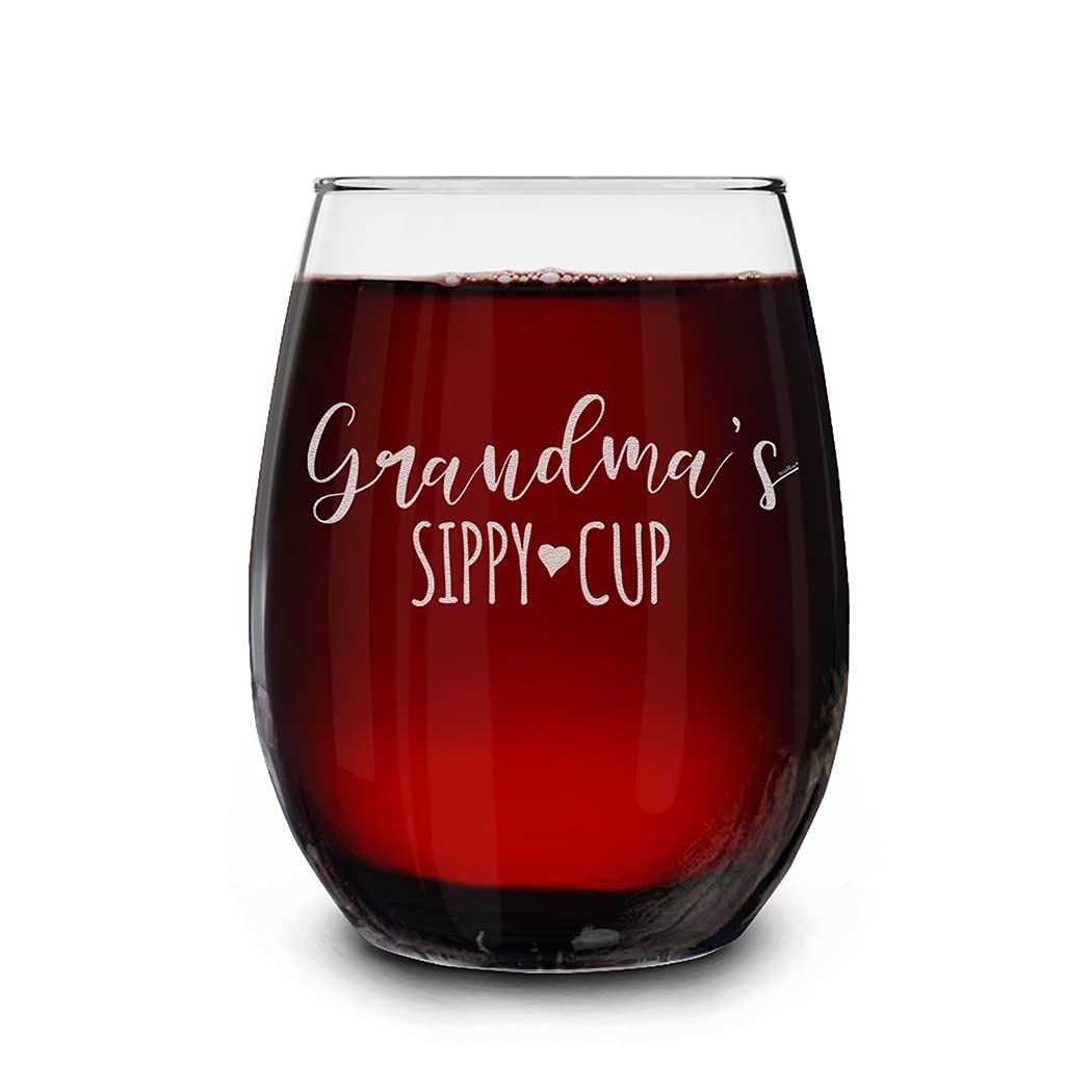 shop4ever Grandma's Sippy Cup Engraved Stemless Wine Glass 15 oz. Mother's Day Gift for Grandmother