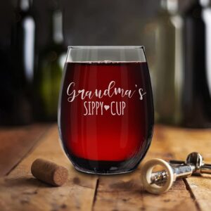 shop4ever Grandma's Sippy Cup Engraved Stemless Wine Glass 15 oz. Mother's Day Gift for Grandmother