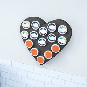 polar whale coffee pod wall mount hanging organizer heart storage tray compatible with keurig k-cup for kitchen home office display stand waterproof washable black foam 15 compartment