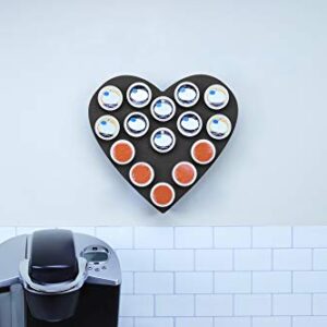 Polar Whale Coffee Pod Wall Mount Hanging Organizer Heart Storage Tray Compatible with Keurig K-Cup for Kitchen Home Office Display Stand Waterproof Washable Black Foam 15 Compartment