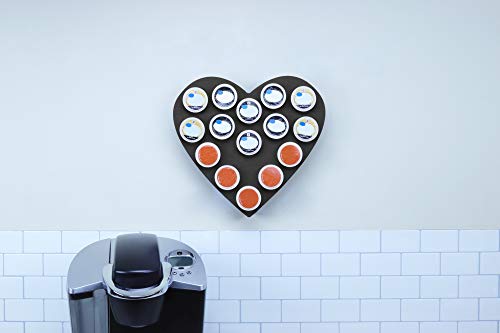 Polar Whale Coffee Pod Wall Mount Hanging Organizer Heart Storage Tray Compatible with Keurig K-Cup for Kitchen Home Office Display Stand Waterproof Washable Black Foam 15 Compartment