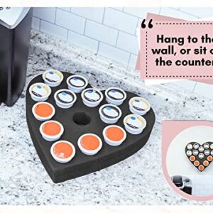 Polar Whale Coffee Pod Wall Mount Hanging Organizer Heart Storage Tray Compatible with Keurig K-Cup for Kitchen Home Office Display Stand Waterproof Washable Black Foam 15 Compartment
