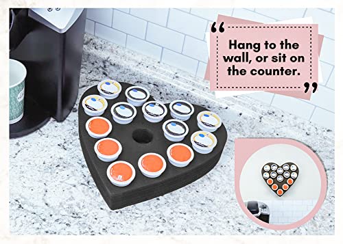 Polar Whale Coffee Pod Wall Mount Hanging Organizer Heart Storage Tray Compatible with Keurig K-Cup for Kitchen Home Office Display Stand Waterproof Washable Black Foam 15 Compartment