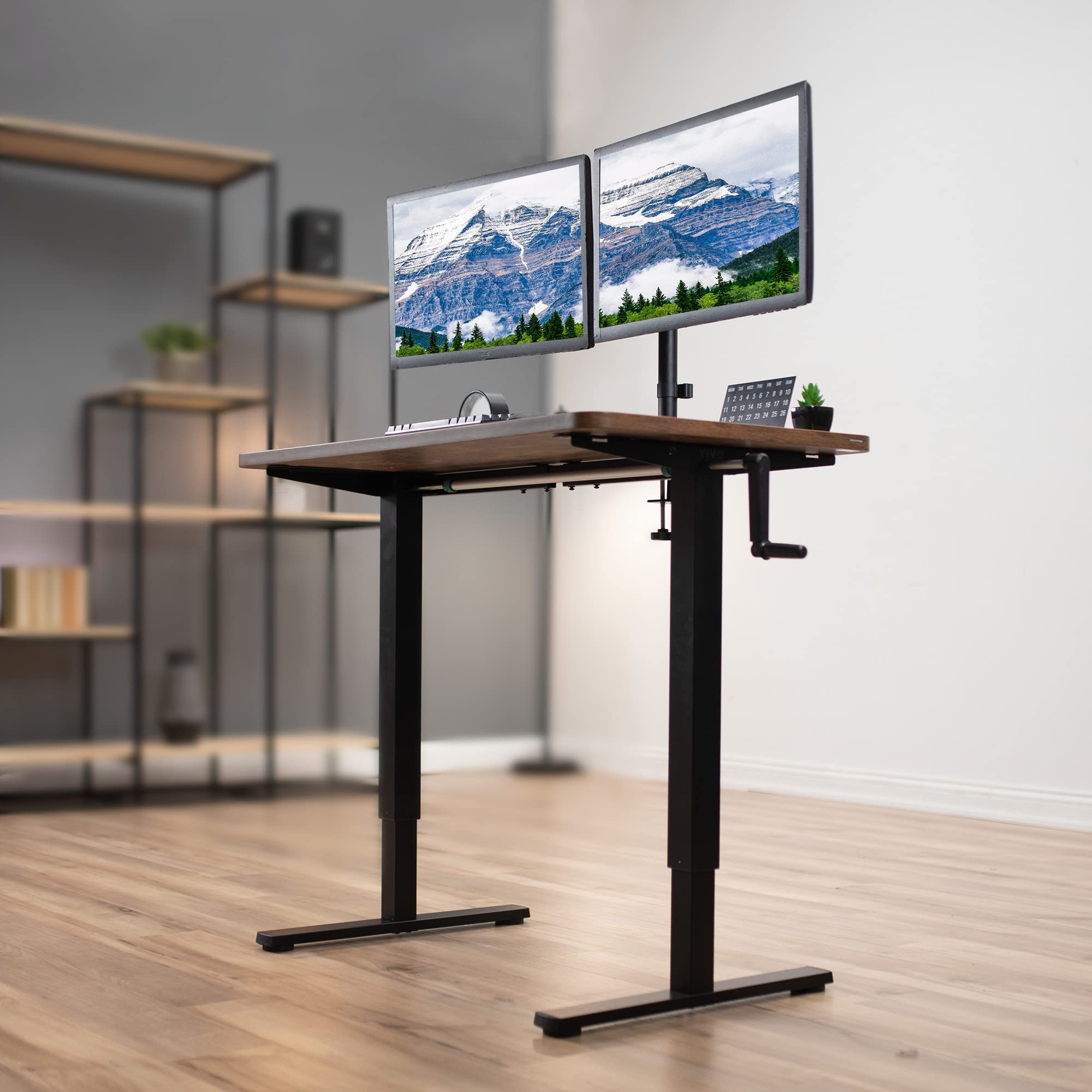 VIVO Compact Hand Crank Stand Up Desk Frame for 33 to 52 inch Table Tops, Ergonomic Standing Height Adjustable Base with Crank Handle, Black, DESK-M051CB