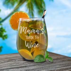shop4ever Mama's Turn To Wine Engraved Stemless Wine Glass 15 oz. Funny Gift for Mom