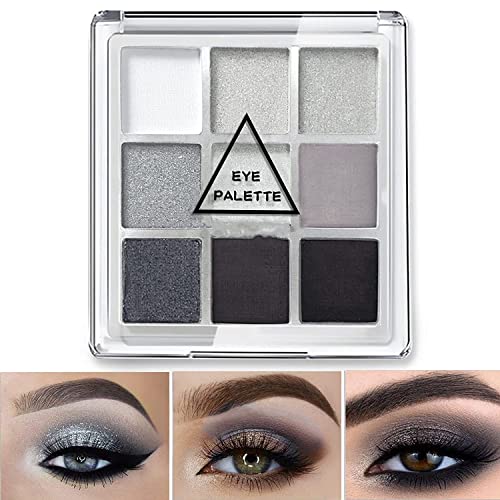 MAEPEOR Black Grey Smokey Eyeshadow Palette 9 Colors Cool Toned Matte Glitter Eyeshadow Palette Longlasting Waterproof Smoky Eye Shadow for Girls and Women (Set 1, Black Grey)