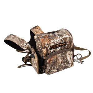 fortem outdoors binocular harness chest pack - realtree edge camo - premium hunting harness & binocular case - hunting chest pack, bino harness with rangefinder pouch, hunting chest rig