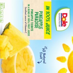 Dole Pineapple Paradise Pineapple Tidbits in a Blend of 100% Fruit Juices Snacks, 4oz 12 Total Cups, Gluten & Dairy Free, Bulk Lunch Snacks for Kids & Adults