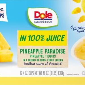 Dole Pineapple Paradise Pineapple Tidbits in a Blend of 100% Fruit Juices Snacks, 4oz 12 Total Cups, Gluten & Dairy Free, Bulk Lunch Snacks for Kids & Adults