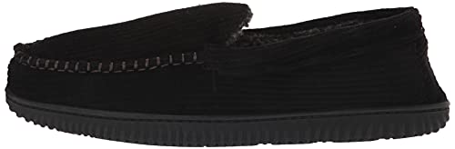 Dearfoams Men's Niles Corduroy Moccasin Slipper, Black, Small