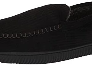 Dearfoams Men's Niles Corduroy Moccasin Slipper, Black, Small