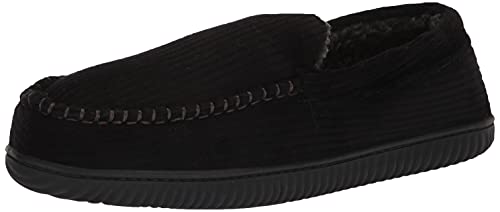 Dearfoams Men's Niles Corduroy Moccasin Slipper, Black, Small