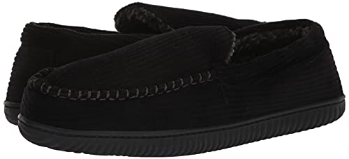 Dearfoams Men's Niles Corduroy Moccasin Slipper, Black, Small