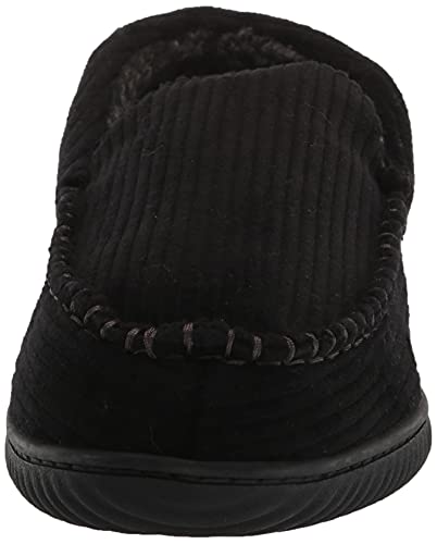 Dearfoams Men's Niles Corduroy Moccasin Slipper, Black, Small