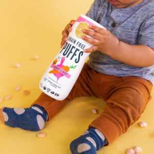 Serenity Kids 6+ Months Grain Free Puffs Toddler & Baby Snack | No Added Sugar, Gluten & Rice Free, Allergen Free | Made with Organic Cassava, Veggies, and Herbs | Carrot & Beet | 6 Count