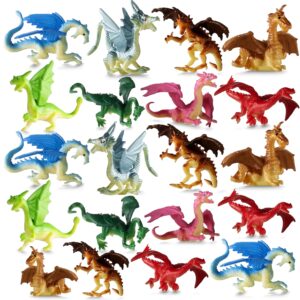 Bedwina Mini Dragon Toy Figures - (Pack of 36) 2 Inch Plastic Rubbery Dragon Figurines in Assorted Colors and Styles - Kids Toys for Birthday Party Favors, Decorations, Cupcake Toppers and Piñatas