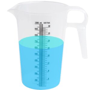 accupour 32oz (1 quart) measuring pitcher, plastic, multipurpose - great for chemicals, oil, pool and lawn - ounce (oz) and milliliter (ml) increments (1000 ml)