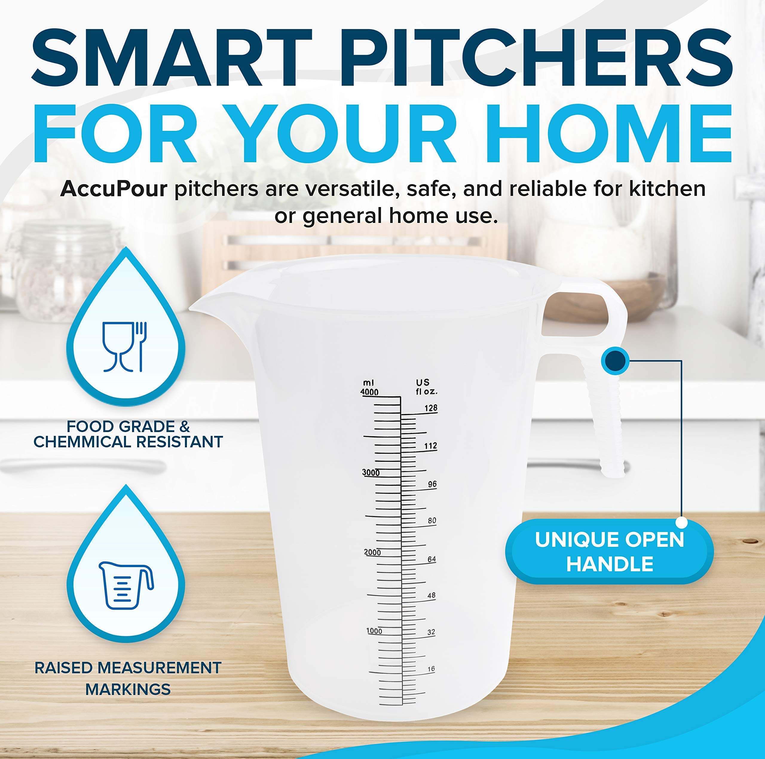 ACCUPOUR 32oz (1 quart) Measuring Pitcher, Plastic, Multipurpose - Great for Chemicals, Oil, Pool and Lawn - Ounce (oz) and Milliliter (mL) Increments (1000 mL)