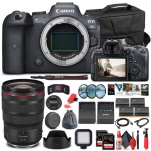 canon eos r6 mirrorless digital camera (body only) 4082c002 + canon rf 24-70mm lens + 2 x 64gb memory card + case + corel software + 3 x lpe6 battery + external charger + card reader + more (renewed)