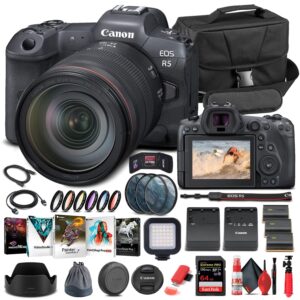 canon eos r5 mirrorless digital camera with 24-105mm f/4l lens (4147c013) + 64gb memory card + case + corel photo software + 2 x lpe6 battery + external charger + card reader + light + more (renewed)