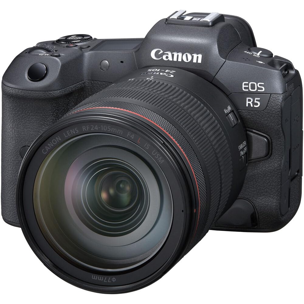 Canon EOS R5 Mirrorless Digital Camera with 24-105mm f/4L Lens (4147C013) + 64GB Memory Card + Case + Corel Photo Software + 2 x LPE6 Battery + External Charger + Card Reader + Light + More (Renewed)