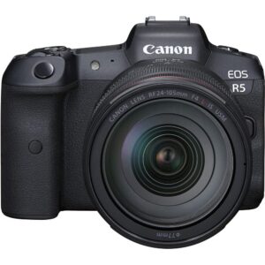 Canon EOS R5 Mirrorless Digital Camera with 24-105mm f/4L Lens (4147C013) + 64GB Memory Card + Case + Corel Photo Software + 2 x LPE6 Battery + External Charger + Card Reader + Light + More (Renewed)