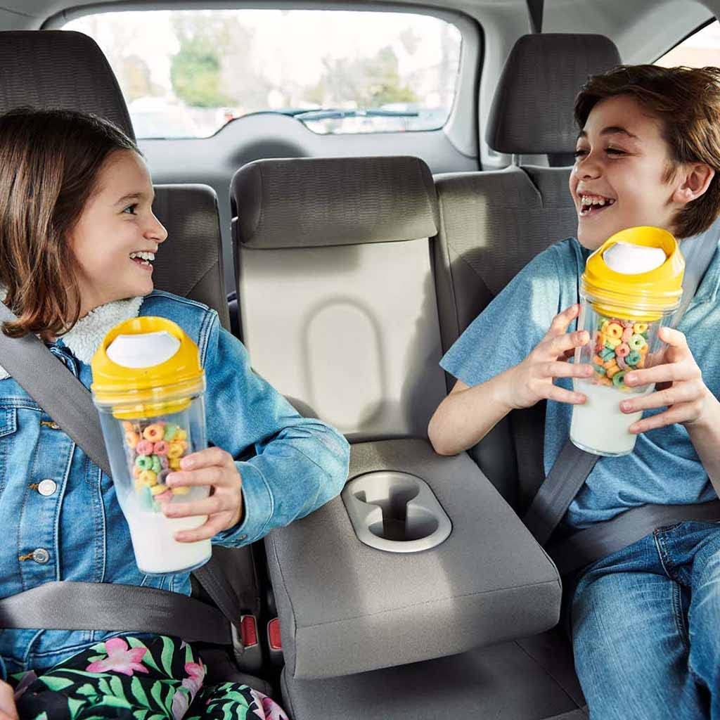 CRUNCHCUP XL Yellow - Portable Plastic Cereal Cups for Breakfast On the Go, To Go Cereal and Milk Container for your favorite Breakfast Cereals, No Spoon or Bowl Required