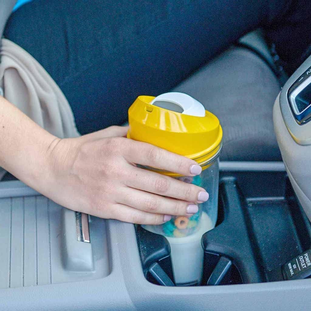 CRUNCHCUP XL Yellow - Portable Plastic Cereal Cups for Breakfast On the Go, To Go Cereal and Milk Container for your favorite Breakfast Cereals, No Spoon or Bowl Required