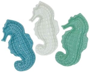 barry owens bv1109 3 assorted ceramic seahorse decorative tray dish 8.75 inches x 4.25 inches blue, seafoam green and white