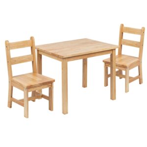 flash furniture kyndl kids solid hardwood table and chair set for playroom, bedroom, kitchen - 3 piece set - natural