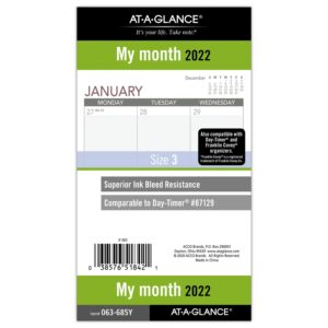 2022 monthly planner refill by at-a-glance, 87129 day-timer, 3-3/4" x 6-3/4", size 3 (063-685y)