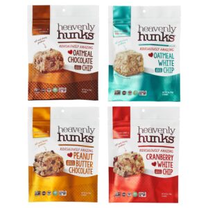 heavenly hunks variety gift box - oatmeal chocolate chip, peanut butter chocolate, cranberry white chip & oatmeal white chip cookies 4-pack